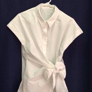 Sfera Casual white waist-tie sleeveless button-down